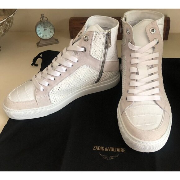 NIB Zadig & Voltaire High Flash Keith Leather Suede Sneaker Snake look Size 7 - Picture 5 of 13